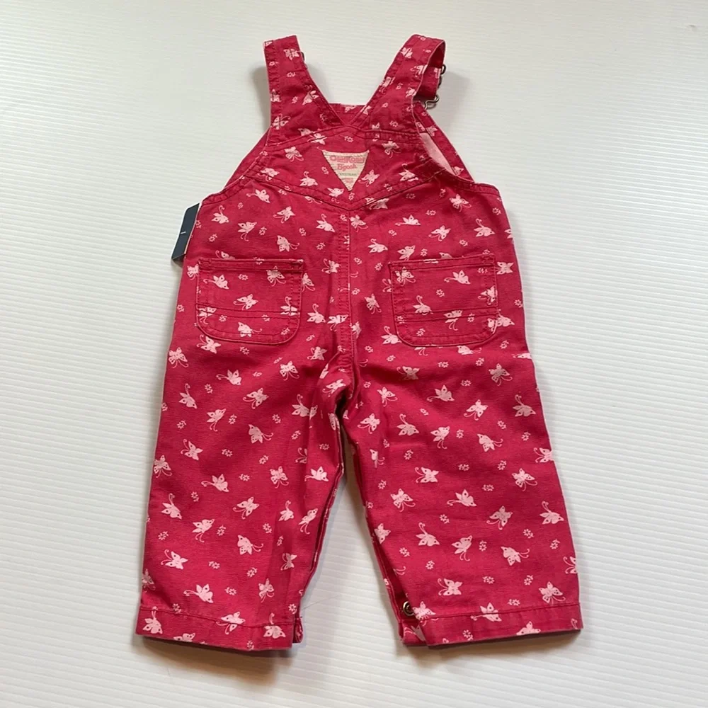 Oshkosh B’gosh pink bib overalls with butterflies, size 6 months